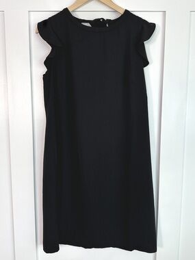 Loft Black Flutter Sleeve Shift Dress Size 12 Zipper + Keyhole Tie Back Closure